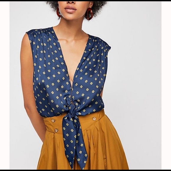 Free People Tops - Free People Blue Tie Front Mornings In Marrakesh